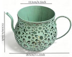 Watering Can Planter Perforated Decorative Flower Pot Cutout Watering Can with Long Spout for Decorators, Gardeners, Patio, Balcony, Indoor, Retro Green - Image 2