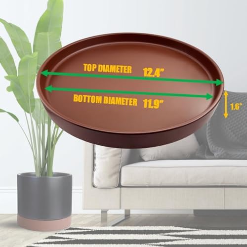 Yukfona Ceramic Plant Saucer Tray 1 Pcs 12 Inch Brown, 12.5" OD x11.9 ID x1.6 Deep| Fits Flower pots Bottom≤ 11.9", Heavy Duty Glazed Round Planter Drip with Catch Basin for Indoor Outdoor Plants - Image 2