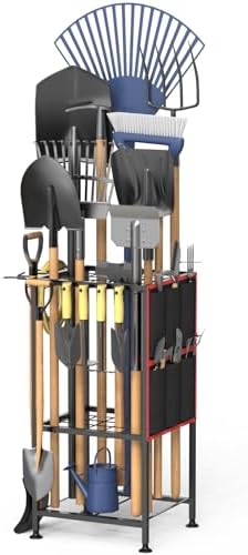 Garden Tool Organizer,Metal Yard Tool Organizer ,Holds 50 Long-Handled Tools/Rakes/Brooms,Side Garden Pocket ,Heavy Duty Steel Yard Tool Storage Rack for Garage,Shed, Outdoor by Lovind