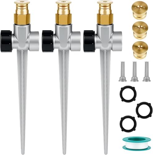 3 Set Metal Lawn Sprinklers for Yard, 360° Coverage Water Sprinklers, Adjustable Brass Nozzle with Aluminum Alloy Spike Base, for Yards Garden Vegetable Lawn Irrigation ﻿ by Unknown
