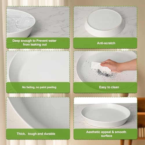 Ceramic Plant Saucer Tray 12 14 15 Inch White, 15" OD x12.25 ID x2.2 Deep| Extra-Large Size Sturdy Heavy Duty Glazed Bevel Planter Drip Flower pots with Catch Basin for Indoor Outdoor Plants - Image 5