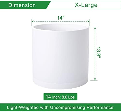 D'vine Dev Plastic Planter Pot with Saucer, 14 in, White, 74-X-A-4 - Image 2