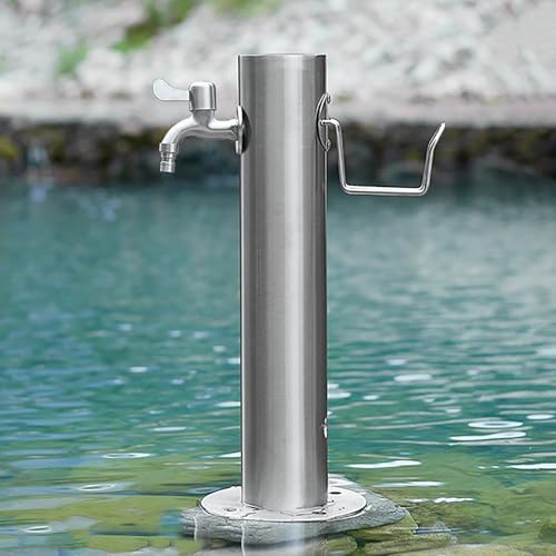 Stainless Steel Garden Water Column with Faucet - Floor Mounted Outdoor Water Fountain Hydrant Hose Stand for Lawns, Cleaning & Washing (Silver 19.7" x 8.1") by Unknown