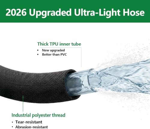 Garden Hose 100 ft x 5/8 in, Lightweight Flexible Water Hose, Kink-Resistant Design, Abrasion-Resistant Outer Cover, Leak-Proof Reinforced Fittings, Durable All-Weather Performance.Black - Image 2