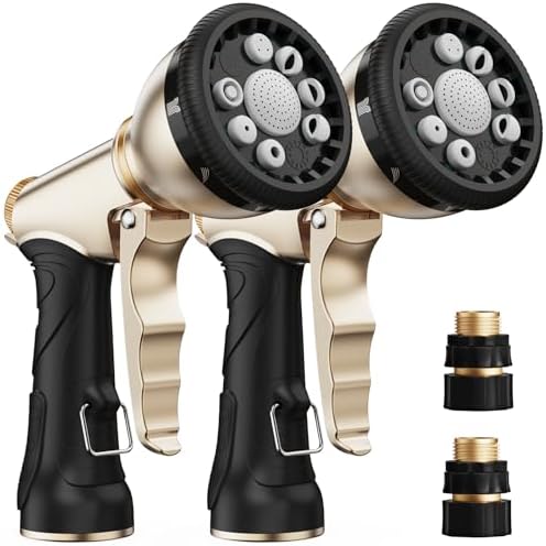RAINPOINT Garden Hose Nozzle, Hose Sprayer Nozzle with 9 Spray Patterns, High Pressure Water Hose Nozzle Heavy Duty Metal Hand Sprayer, Watering Plants and Lawn, Car Washing, Pet Showering by RainPoint