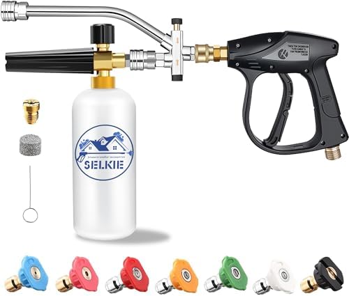 Selkie Foam Cannon with Pressure Washer Gun and Dual Connector, 3-in-1 Car Foam Cannon Kits with 1/4 Inch Quick Connector, 7 Pressure Washer Nozzle Tips, Dual-Connector Accessory by SELKIE