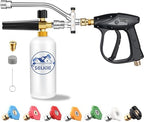 Selkie Foam Cannon with Pressure Washer Gun and Dual Connector, 3-in-1 Car Foam Cannon Kits with 1/4 Inch Quick Connector, 7 Pressure Washer Nozzle Tips, Dual-Connector Accessory by SELKIE