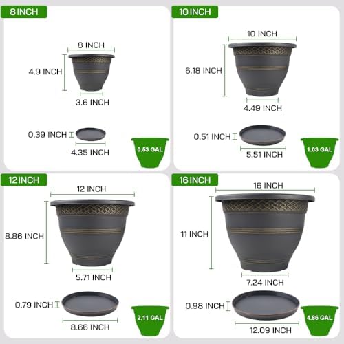 Usocik 12 Inch Pots for Plants, 4 Pack, Gold Plaid - Image 4