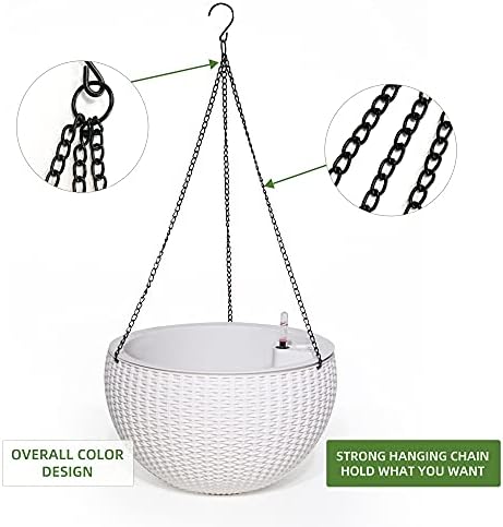 Dexceder 13.5 Inch Self Watering Hanging Planter (White) - Image 5