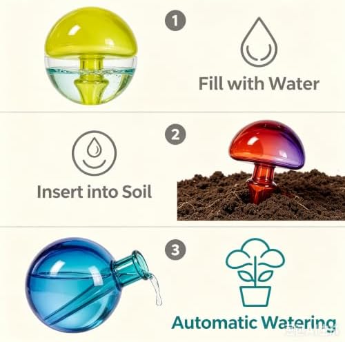 6 Pack Mushroom‑Shaped Glass Self‑Watering Balls, Decorative Automatic Plant Waterers, Slow‑Release Irrigation Bulbs for Indoor Outdoor Houseplants, Up to 5 Days Water Supply - Image 6