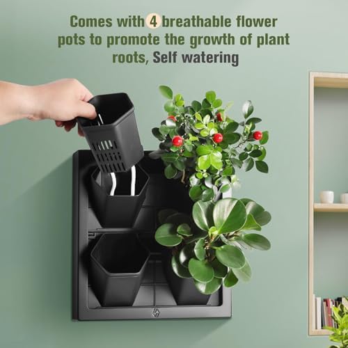 Wall-Mounted Planters Indoor, Living Wall Planter with 4 Pots - Vertical Planter Wall & Hanging Planter for Home, Office, Balcony or Shop No Assembly Required (Black) - Image 4