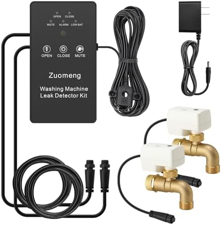Washing Machine Water Leak Detector Kit with Dual Power Supply, Precise Sensor, Automatic Shut-Off Hot & Cold Valves 3/4" 90° , Alarm Sound and Alarm Light by Zuomeng