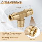 3/8" Brass Union Tee, DOT Approved 3-Way Air Line Connector 5PCS - Image 5