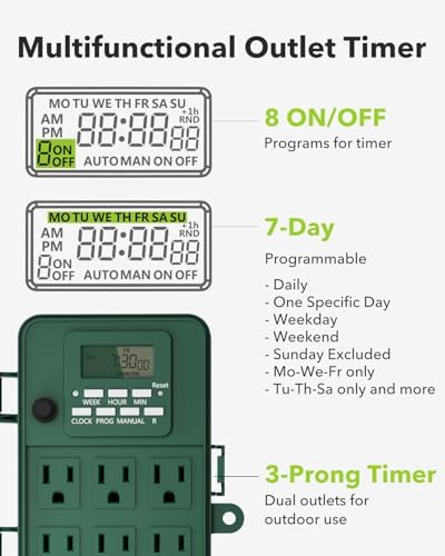 BN-LINK Outdoor Power Stake Timer, Programmable Digital Timer, 6 Outlets - Image 2
