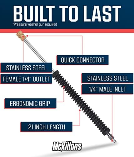 McKillans® Car Pressure Washer Extension Wand - Power Washer Wand Extension for Car Wash - Short Pressure Washer Wand Replacement - Pressure Washer Accessories & Attachments - 1/4” Quick Connect Plug - Image 2