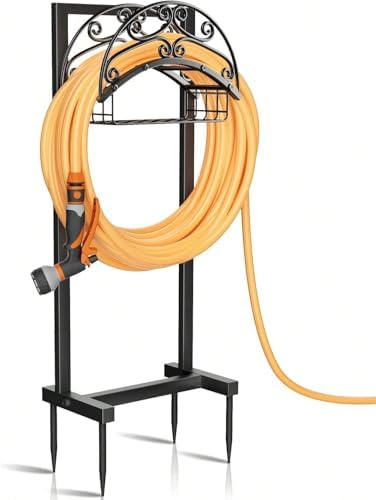 Garden Hose Holder Stand with Storage Basket, Heavy Duty Freestanding Water Hose Hanger Holds 151ft, Rust-Resistant Outdoor Hose Rack for Yard Lawn Farm - Image 6