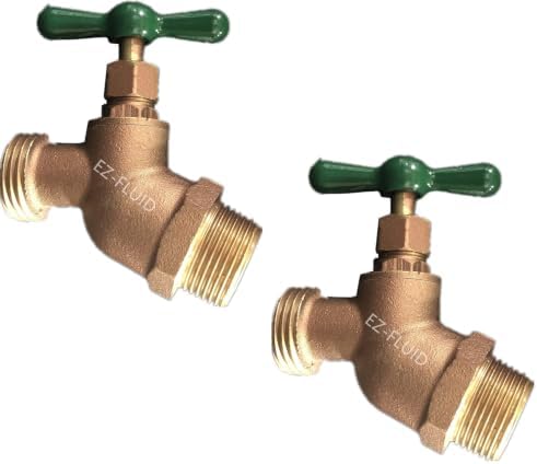 EZ-FLUID PLUMBING 1/2" MIP X 3/4" MHT Male Hose Threaded Hose Connector Hose Bib,Heavy Duty Brass No-Kink Hose Bibb Water Faucet,Outdoor Garden Hoses Spigot Shut Off Valve Hose Facuet Bibs (2 Packs) by EZ-FLUIDPlumbingProducts