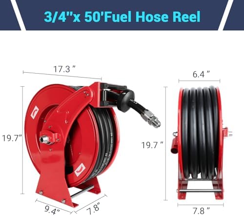 Fuel Diesel Hose Reel Retractable 3/4 inch x 50ft,Spring Driven Automatic Rewind,300 PSI Industrial Heavy Duty Steel Construction Auto Swivel Reels for Truck Farm Aircraft Ship Vehicle Tank Trailer - Image 7