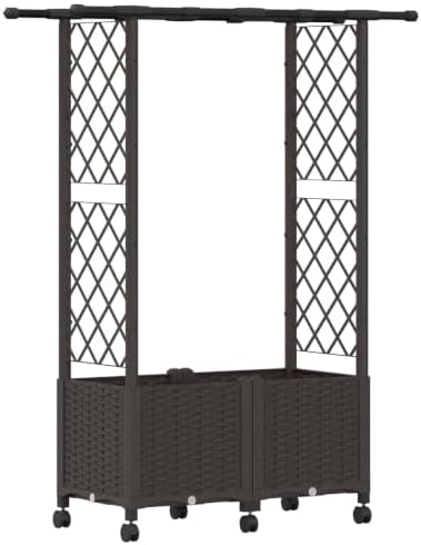 Mobile Raised Garden Bed with Trellis and Roof, Brown by Unknown