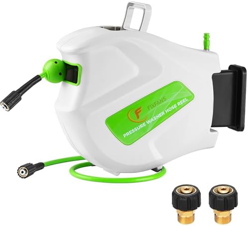 FIXFANS Pressure Washer Hose Reel with Hose, 1/4" × 65ft, Retractable by FIXFANS