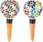 VOREEN Mosaic Glass Plant Watering Globes 2 Pack 500ml with Terracotta Spikes, Handmade Self-Watering Stakes for Indoor/Outdoor, Gift for Garden Lover,Multi Colored Flowers by VOREEN