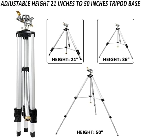 STYDDI Heavy Duty Impact Sprinkler on Tripod Base, Extra Tall Metal Pulsating Telescoping Tripod Sprinkler for Large Area, Yard, Lawn, Garden, Waters up to 90 Ft. Diameter, Legs Extends Up to 50-inch - Image 3