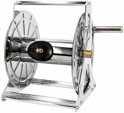 Hose Reel with Hand Crank | Rust-Resistant Stainless Steel, Rigid Rectangular Base, Hose Reel with Crank, for Garden, 60M by Unknown