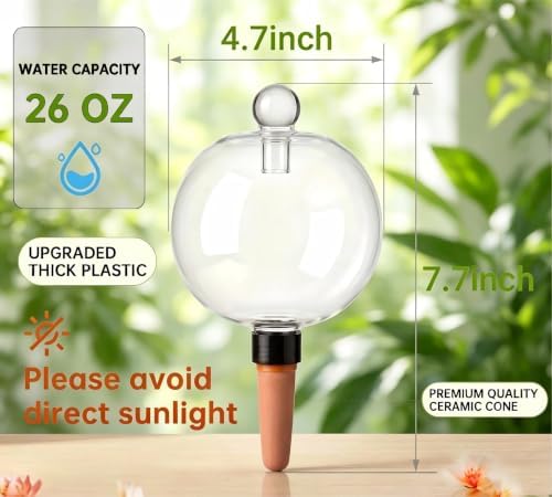 8 Pack EX-Large Plant Watering Globes with Cover 26oz Top Fill Plastic Water Bulbs Self Watering Planter Inser, Slow Release Terracott, Plant Watering Devices for Plants - Image 2