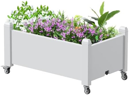 Vixzen Raised Garden Bed with Wheels Outdoor,Resin Weatherproof Planter Box with Drain Hole and Water Level Detector,for Planting Plants Vegetables(Ashen 30.04"×17.72"×17.56" by Vixzen