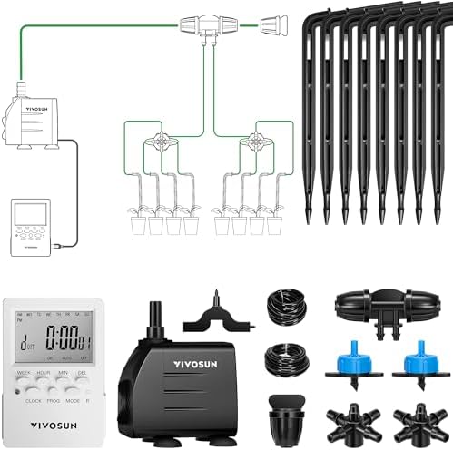 VIVOSUN Professional Automatic Drip Irrigation Kits, 15W Output, All in One Professional Grow Kit- Includes Pump, Timer and Regulator, 8 Drip Emitters Garden Plant Watering System Indoor Outdoor by VIVOSUN