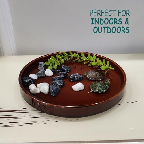 Ceramic Plant Saucer 9 Inch, Round Plant Trays for Indoors/Outdoors, Flower Pot Saucers for Holding Water Drips and Soil, Ceramic Drainage Tray for Plant Pot (Reactive Glaze Brown) - Image 2
