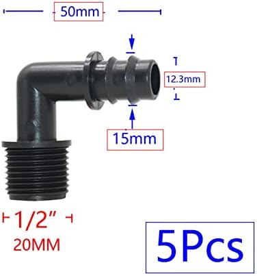 Generic 5pcs 1/2" 3/4" Male Connector To Barb 16mm 20mm 25mm PE Hose Elbow Adapter Garden Irrigation Drip Irrigation System(Blue) - Image 3