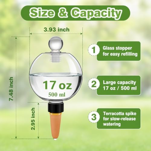17oz Extra Large Self Watering Globes - Plant Watering Globes, Plastic Water Bulbs, Indoor/Outdoor Plant Watering Devices for Automatic Drip Irrigation, 4 Pack - Image 2