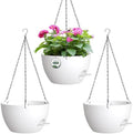 3 Pack 10 Hanging Flower Pots with Chains Self Watering Plastic Planters for Indoor Outdoor Plants, Sturdy Triangular Iron Chain Design for Garden PorchPlastic Hanging Flower pots (3, White) by Unknown