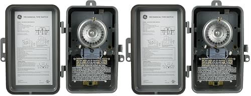 GE 24-Hour Mechanical Switch, 5HP 40A Load Capacity Pump, Outdoor NEMA 3-Rated Box, 120 VAC Replacement, Water Heater, Tamper Resistant Metal, 15163 (Pack of 2) by Unknown