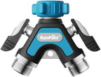 RAINPOINT Garden Hose Splitter 2 Way, All Metal Heavy Duty Water Hose Y Splitter With 2.05" Extra Long Side Handle & Shut Off Valves, 3/4 Inch GHT Thread Connector For Outdoor Spigot Faucet (Blue,2) by RainPoint