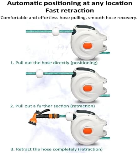 Retractable Garden Hose Reel, Wall Mounted with Automatic Rewind, Any Length Lock, Slow Retraction System for Easy Watering, 30m Length - Image 6