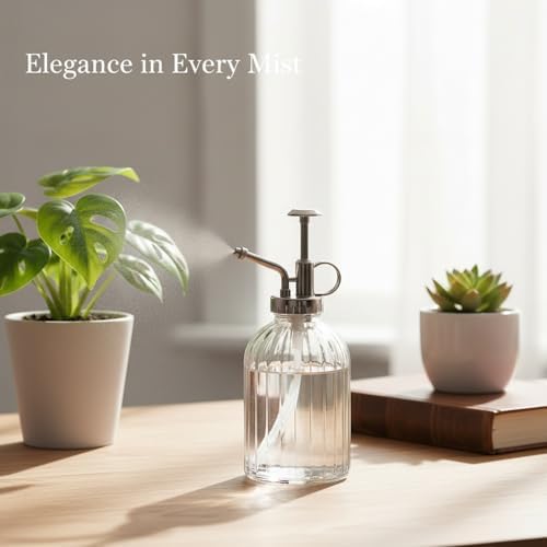 6.8 oz Ribbed Glass Spray Bottle, Fine Mist Mister for Plants & Home Decor, Decorative Clear Dispenser - Image 2