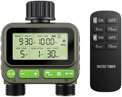 NexusLab Wireless Remote Hose Timer, 4 Programmable Watering Schedules (1 Sec to 99 Hr), IP65 Waterproof Sprinkler & Drip Irrigation Timer, 3/4 inch NH Thread, Rain Delay, AA Battery by NexusLab