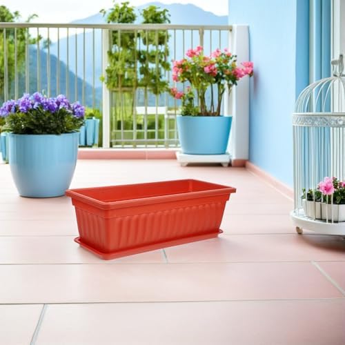 MAGICLULU 2pcs Large Plastic Rectangle Planters with Saucers for Balcony and Garden, Thickened Window Boxes for Vegetable and Strawberry Planting, Brick Red Sturdy Flower Holders - Image 6