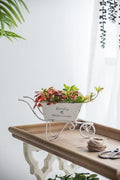 Decorative Wheelbarrow Planter, 11.5 Inch, Antique White by Noeko