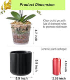 Orchid Pot,Ceramic Plant Pot with Clear Orchid Pot,6 inch,Black - Image 2