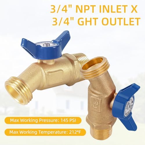 12 Pack Hose Bibb Brass Water Spigot, 3/4" Male NPT Inlet x 3/4" Male GHT Threaded Garden Hose Outlet Connector, 1/4-Turn Sillcock Hose Bibb Valve (3/4" x 3/4", Blue) - Image 4