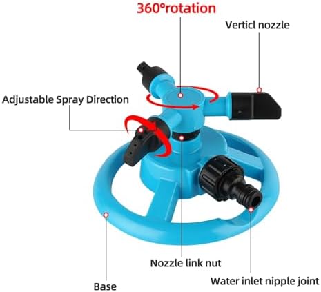 Lawn Garden Sprinkler Automatic Garden Watering Lawn Sprinklers 360 Rotating Degree Grass Plants Irrigation System with Nozzle for Home Yard(Blue) - Image 3