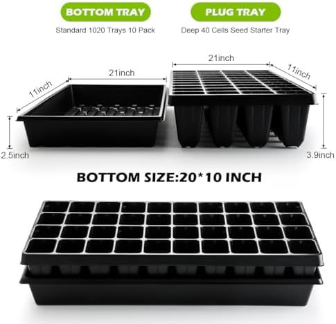 RooTrimmer 10 Pack 1020 Seed Starter Trays and 10 Pcs 40 Cell Plug Trays, Thick Durable Seedling Plastic Nursery Tray for TD542 1020 Tray Germination (10 Sets) - Image 3