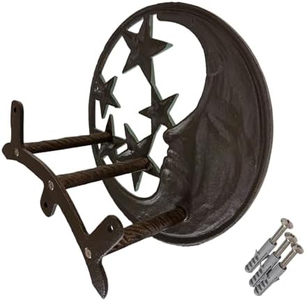 Zeckos Garden Hose Holder Moon Face Stars 11.5 Inch Cast Iron Verdigris - Image 3