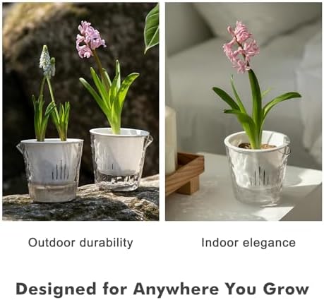 6.5 Inch Self Watering Plant Pots for Indoor Plants 10 Packs African Violet Pot, Self Watering Planters for Herb, Orchid, Devil's Ivy, Flower Houseplant Planters, Clear Plant Pots, White - Image 7