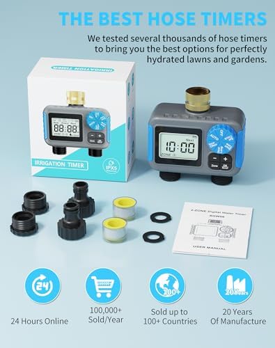 Sprinkler Timer, 2 Zone with Brass Swivel, Digital Irrigation Controller System with Rain Delay/Manual/Automatic Watering for Outdoor Garden Yard Lawn - Image 3
