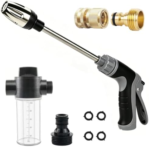 2026 upgraded high-pressure garden hose nozzle,universal water jet nozzle,360° rotating adjustable spray,with foam spray gun and brass connector,suitable for car wash and garden yard cleaning by Unknown