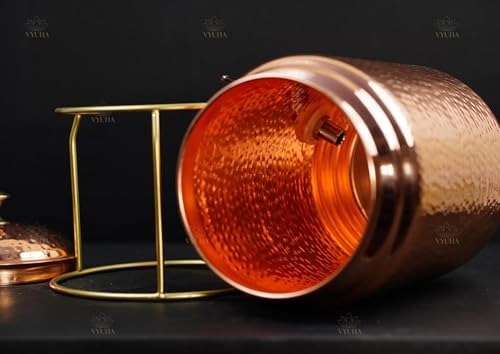 Pure Copper Hammered Water Dispenser Storage Water Tank withTap and set of 4 Copper Glass and Stand | Water Pot | Cooper Water Storage Tank | 6.5 Ltr Capacity | 218 Oz - Image 2